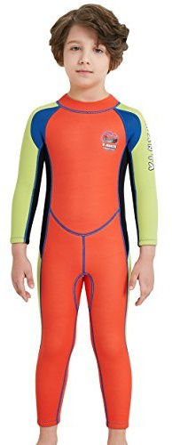 DIVE & SAIL Wetsuits for Kids Boys Girls Rash Guard One Piece Diving Swimsuit UV Protection Coloful Swimwear Orange XL