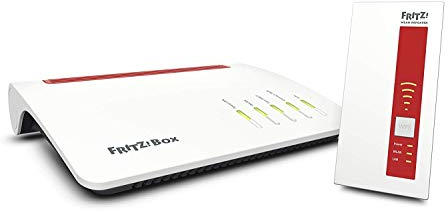 AVM FRITZ! Mesh Set (FRITZ!Box 7590 und WLAN Repeater 1750E, Dual-WLAN AC bis 1.733 MBit/s (5 GHz) und N bis 800 MBit/s (2,4 GHz), bis 300 Mbit/s durch VDSL-Supervectoring 35b, deutschspr. Version)