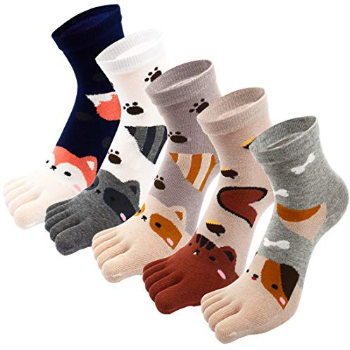 MOAMUN 5 Pares Niños Del Dedo Del Pie Calcetines Algodón Niños Cinco Dedos Calcetines De Dibujos Animados Lindo Patrón De Los Animales Para Niños Niñas 3 a 12 Años (dibujos animados, 3-7 años)