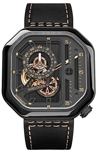 Agelocer Herren-Armbanduhr, Punk, Edelstahl, mechanisch, 44 mm, quadratisches Zifferblatt, analog, leuchtend, AP:5803J3, AP:5803J3, Mechanisch