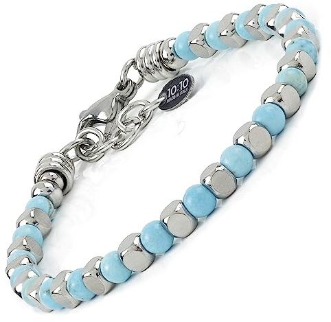 10:10 Bracciale Pietre Naturali 4 MM Per Uomo e Donna - Acciaio Inossidabile - Regolabile, Resistente, Elegante - Made In Italy (Turchese)
