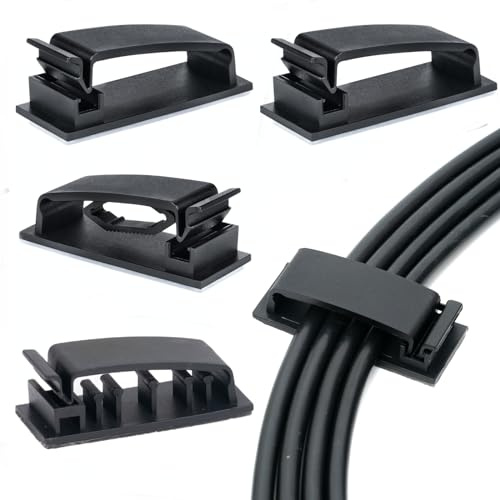 Cable Clips 50Pcs, Self Adhesive Cable Management Clips, Cord Organizer Wire Clips Cord Holder for Appliances PC Wall Ethernet Cable Under Desk Nightstand Home Office Car (Black)