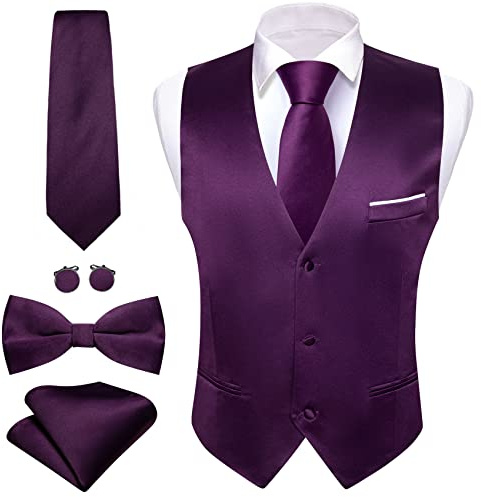 Barry.Wang Ensemble gilet d'affaires pour homme avec gilet et nœud papillon | Col en V classique coupe ajustée 5 pièces, parfait pour une fête de mariage