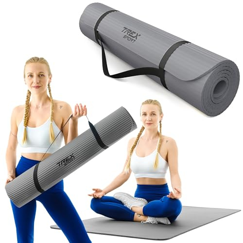 TREX SPORT Gymnastikmatte extra dick und weich | Fitnessmatte 190x80x1cm | Yogamatte Pilates mit Tragegurt rutschfest, Sportmatte Grau, Schwarz