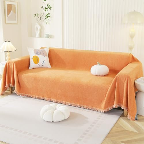 Royhom Sofa Überzug Chenille, Sofabezug L Form, Couch Überzug Ecksofa, Sofaüberwurf 2 Sitzer, Couch Überwurf mit Deko Quasten, Orange Sofa Überwurf(Orange, 180x300cm)