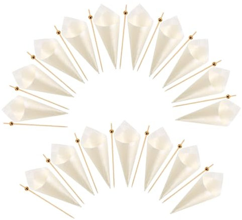 JECOMPRIS Conos De Madera Desechables Para Helado 125 Mm 100 Piezas y Palillos Para Aperitivos 12 Mm 100 Piezas Set Para Fiestas Tropicales Cócteles y Decoración De Aperitivos
