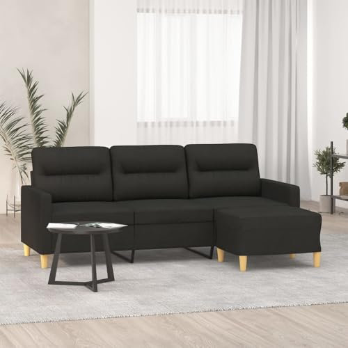 Homgoday 3-Sitzer-Sofa mit Hocker Sofa Couch Loungesofa Gästesofa Relaxcouch Ecksofa Sofa in L-Form Eckcouch Sitzmöbel für Wohnzimmer, Schlafzimmerr Schwarz 180 cm Stoff