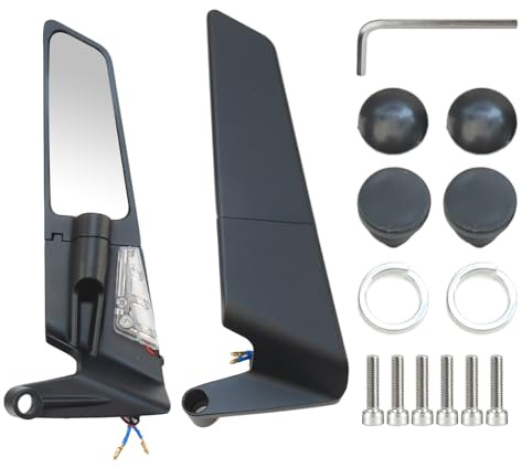 2 piezas Espejos Universales y Ajustables para Manillar de Moto con LED, Espejos Laterales para Moto y Scooter, Aerodinámicos de Aluminio, Rosca M8/M10 para Scooters y Modelos Naked