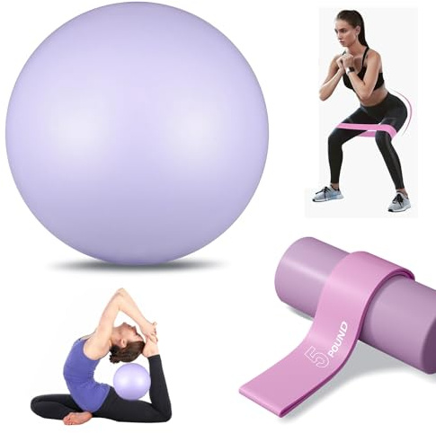 MEETOZ Pilates Ball 25cm Core Ball with Elasticated Strap, Perfect for Yoga Exercise Physiotherapy Core Training Strength, Balance, Stability (Purple)
