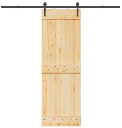vidaXL Schiebetür mit Beschlag 70x210 cm Massivholz Kiefer, Innentür, Holzschiebetür, Scheunentür, Innenschiebetür, Holz Schiebetür, Innenscheunentür