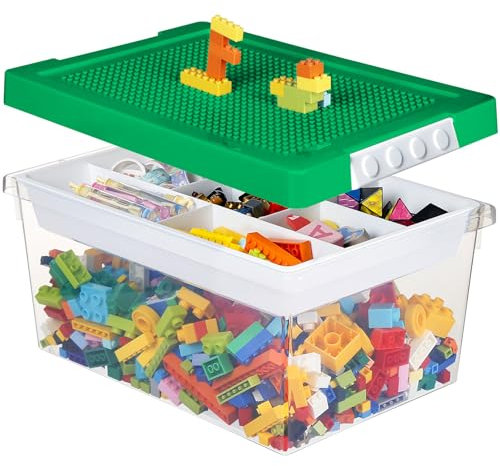 Greentainer Contenitori portaoggetti con coperchi per cubo Scatola dei giocattoli per bambini Scatole di plastica impilabili Organizzatore con vassoio rimovibile Contenitori artigianali per blocchi da
