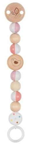 goki baby 65335 - Schnullerkette Vogel aus Holz, niedliches Vogelmotiv in rosa auf den Holzelementen, inklusive Clip zum anbringen an der Kleidung, Made IN Germany, 21cm lang, ab Geburt