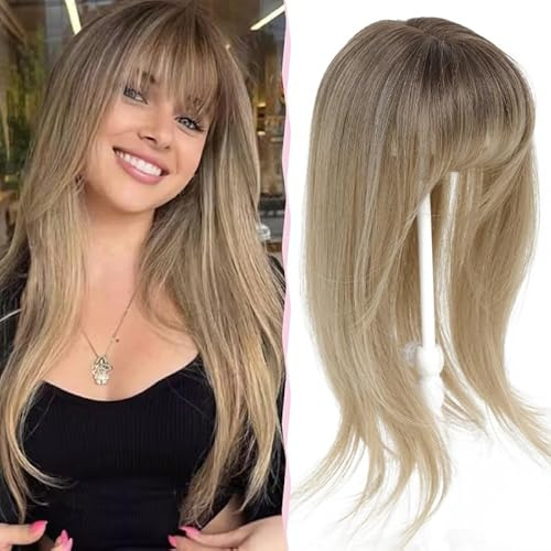 Nexyshe Haaraufsatz, 45,7 cm, für dünner werdendes Haar, 10,2 x 12,7 cm, weiche Basis für Haarausfall, glattes Haarteil für Damen, synthetische Haarteile mit Pony