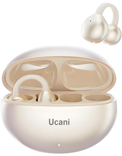 Ucani Wireless Headphones, Open Clip-On Earphones Sports Headphones, 12mm Diaphragms with ENC Crystal Clear Calls, IPX5, Bluetooth-5.4 Compatible with iOS Android, 30H Playtime (Bright gold)