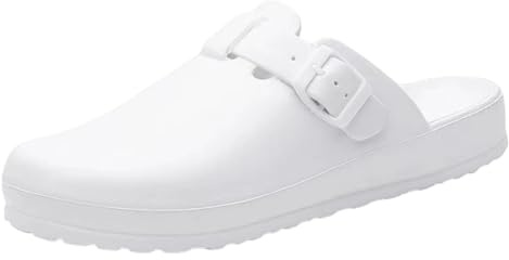 ELIOGN Zuecos de jardín para mujer, cómodas y ligeras, pantuflas delanteras cerradas para el hogar, jardín, terraza y ocio, Blanco, 38 EU