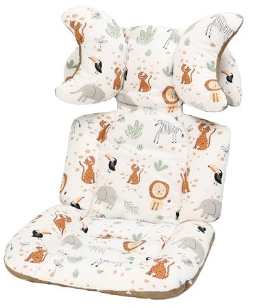 LAT Colchoneta Silla Paseo Universal, Reversible Funda Silla Paseo Universal, Algodón Funda Carro Bebe Universal con Reposacabezas Extraíble para Cochecitos (Animales)