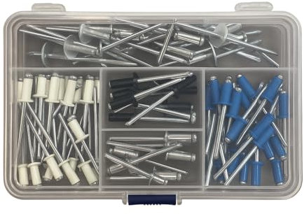 Kit 75 Rivetti a Strappo – Testa Larga e Fiore – 4,8 mm Alluminio – Bianchi, Blu, Neri – Confezione in Cassetta – VIT FER