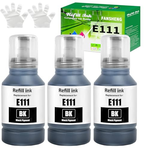 FANSHENG 111 inchiostro Compatibile con Epson 111 Bottiglie di ricarica dell'inchiostro per Ecotank ET-M2170 ET-M1170 ET-M3170 ET-M3140 ET-M1100 ET-M2120 ET-M1120 ET-M1140 ET-M1170 (3 Pack Nero)