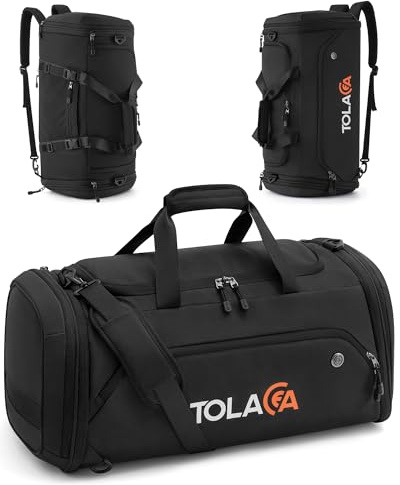 Tolaccea Borsone Palestra Estensibile 56–70L Uomo Donna – Borsa da Viaggio con Scomparto Scarpe & Tasca Umida, Trasformabile in Zaino, per Palestra, Fitness, Nuoto, Calcio, Viaggi(Nero)