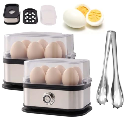 Cuociuova Intelligente con Spegnimento Automatico, Cuociuova Multifunzione in Acciaio Inox con Clip Antiscottatura, Capacità 6 Uova, Cuoce Anche a Vapore Altri Alimenti, alla Coque(2pcs)