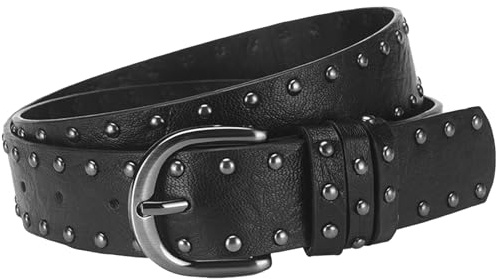 AIEOE Western Cowgirl Hip Hop Rock Cintura con Borchie Donna Uomo Moda Borchie Punk Cintura in Pelle PU 3,3 * 107 cm Nero