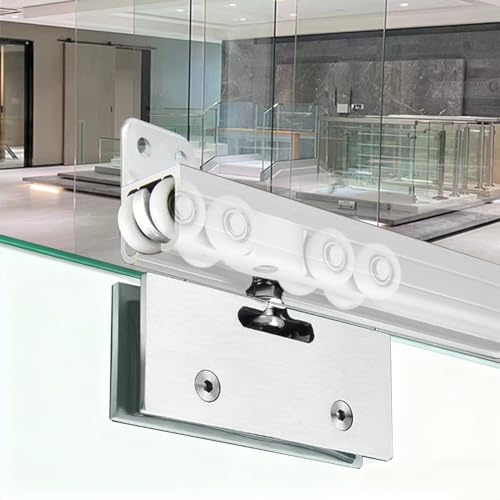 EXCLURA Binario per Porta Scorrevole Set di Binari per Porte in Vetro per Impieghi Gravosi, Binario per Porte Scorrevoli con Montaggio Superiore/Laterale con Rullo(Silver,180 inch (457.2cm))