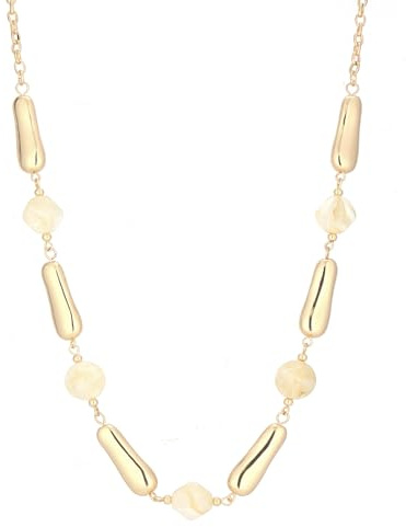 Dazylleco Long Gold Necklaces for Women Gold Beaded Statement Necklace Large Beads Gifts for Mum Fashion Costume Jewellery(Beige)