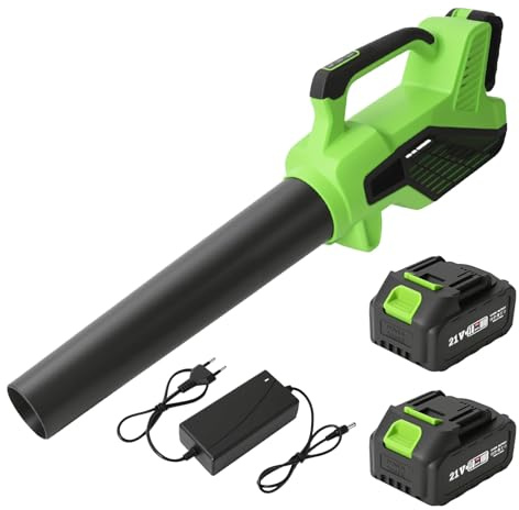 Akku-Laubbläser Kabellos, Elektrischer Laubbläser mit 2X 4.0Ah Akkus und Ladegerät, 257km/h, 6-Gang Einstellbar, Bürstenloser Motor, für Laub, Gartenpflege, Terrasse & als Schneefräse