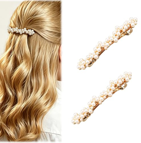 2Pcs Pearl Hair Clips, Round and Plump Exquisite Pearl Clips For Hair