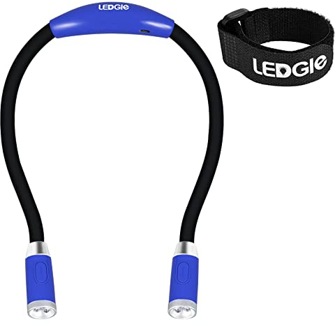 LEDGLE Neck Book Light LED Reading Lamp Rechargeable, Hands Free, 4 LED Bulbs, 4 Adjustable Brightness, USB Cable Included for Reading in Bed or Car
