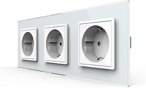 LIVOLO Weiss Steckdose Schuko Schutzkontakt mit Kindersicherung 3 Fach Panel aus Kristallglas EU Standard Wandsteckdose,VL-C7C3EU-11-A