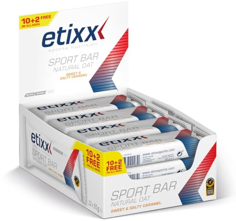 Etixx Natural Oat Sport Bar Sweet & Salty Caramel, Sabor a Caramelo - 12 barritas