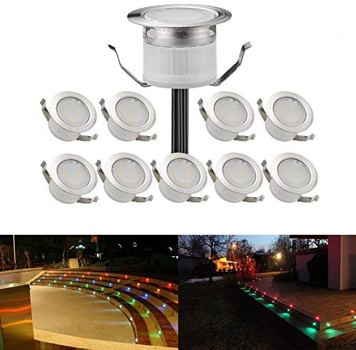 FVTLED 10er Set RGB Led Bodeneinbaustrahler DC12V Ø30mm 0.6W LED Boden Licht IP67 Wasserdicht Led Einbaustrahler Außen Terrasse Küche Garten Led Lampe