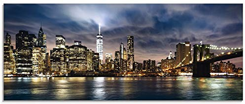 ARTland Wanddeko Glasbilder Wandbild Glas Bild einteilig 125x50 cm Querformat Städte USA Amerika New York Skyline Nacht Manhattan Hudson River T0WB