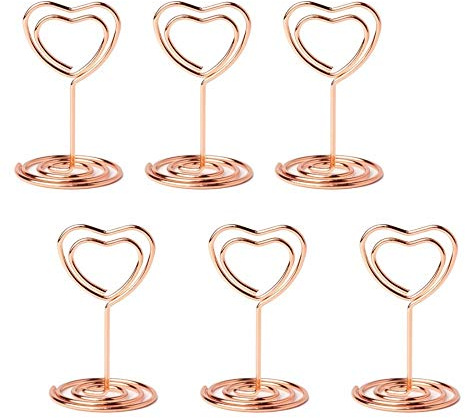 Jofefe 20pcs Mini Place Card Holder, Table Number Holders, Table Card Holders, Table Number Stands, Wire Table Picture Photo Holder with Heart Shaped Menu Clips for Wedding Favors (Rose Gold)