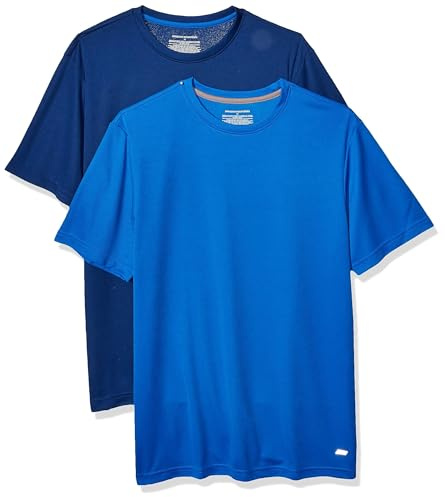 Amazon Essentials Camiseta con tecnología de rendimiento activo para hombre (disponible en tallas para hombres grandes y altos), paquete de 2, azul marino/azul rey, talla L