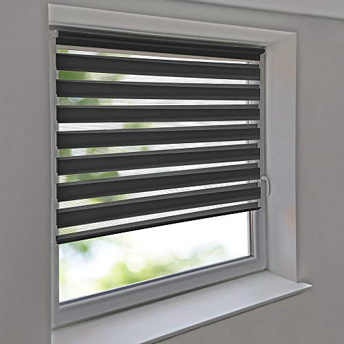 Sonnenschutz-HH - Doppelrollo Klemmfix ohne Bohren Vario Seitenzug Duorollo AUSSENMAß Breite 80 x 230 cm Höhe - anthrazit