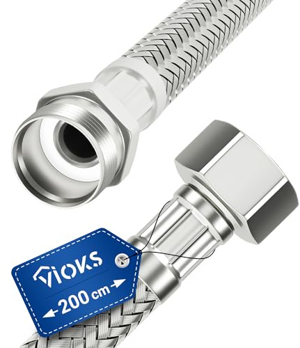 VIOKS Panzerschlauch 3/8 Zoll (15,2mm) Überwurf und Außengewinde 200 cm & Anschlussschlauch Armatur Wasserschlauch Armaturenschlauch Verbindungsschlauch Flexschlauch fuer WC Spülkasten Bad Wasserhahn