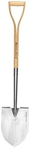 Berry&Bird Gärtnerspaten, Edelstahlkopf für Harte, steinige Böden und 110cm Holzspaten mit D-Griff für Gartenarbeit, Camping, Umpflanzen