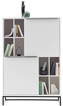 Robas Lund Highboard weiß matt, Wohnzimmerschrank mit Metallkufengestell, BxHxT 100x149x40 cm