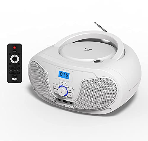 WE Lecteur CD Portable | Radio FM écran LCD | Lecteur USB pour Lire Musique MP3 | Lecteur CD avec Sortie Casque et Haut-Parleurs Intégrés 2 * 2W - Blanc