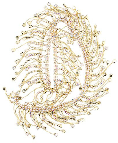 Ladieshow Flecos de Cristal, Diamantes Imitación Cristal Rhinestone Borla Cadena Fringe Apliques Nupciales Trim Crystal Ropa Bolsa Decoración para Manualidades, Bodas, Zapatos de Vestir (Oro)