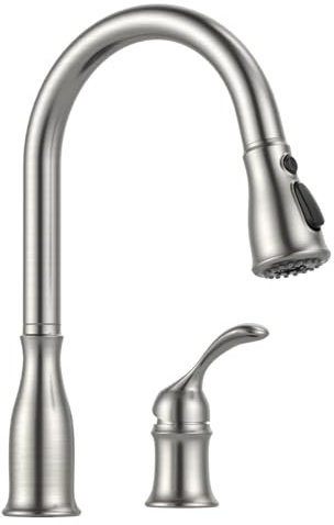 APPASO 2 Hole Kitchen Faucet with Pull Down Sprayer, Stainless Steel Brushed Nickel Commercial Kitchen Sink Faucet with Side Single Handle, APS278BN