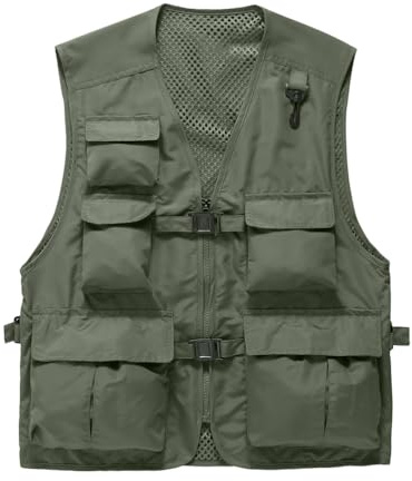 Daoba Chaleco para hombre y mujer con múltiples bolsillos para exteriores, ideal para camping, pesca, fotografía, ropa casual de abrigo, Ejercito Verde, XL