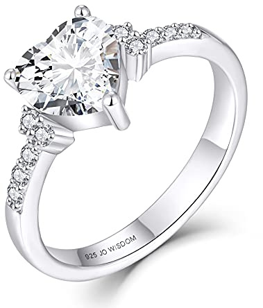 JO WISDOM Damring, 925 sterlingsilver patiens hjärta förlovning bröllopsdag löftesring med 7,5 x 7,5 mm 5 A kubisk zirkonia, smycken för kvinnor, Kubisk zirkonia, Kubisk zirkonia