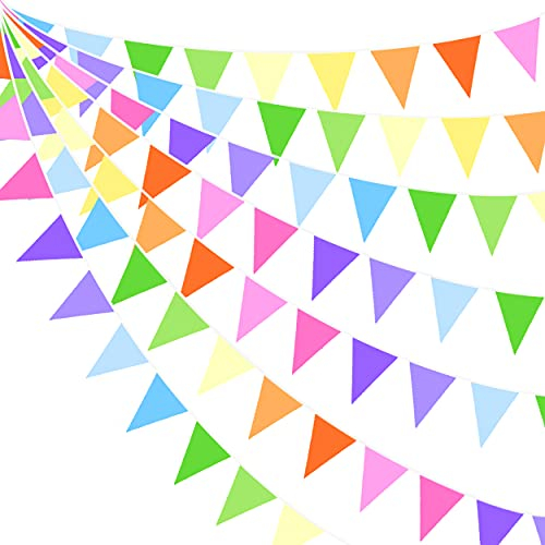 10M/32.8Ft Rainbow Bunting Banner Colorful Bunting Cloth Triangle Flag Garland Reusable Pennant for Birthday Wedding Baby Shower Anniversary Nursery Garden Outdoor Hanging Festivals Party Decorations
