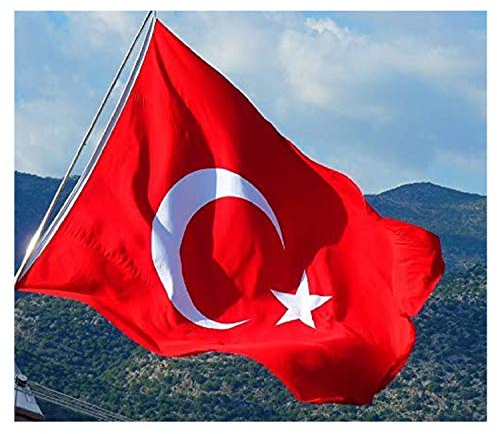Özel-Versand XL türkische Riesen Flagge Bayrak Türk Türkei 1,5 x 2,25 METER Premium-Qualität dicker gewebter ALPAKA Stoff (kein Nylon) wetterbeständig/doppelt umsäumter Rand, 2 robusten Ösen