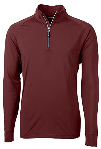 Cutter & Buck Adapt Eco Knit Stretch Recycled Mens Long Sleeve Quarter Zip Pullover Chemise, Bordeaux, S Homme