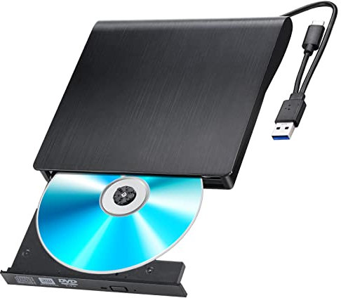 Gueray Unità DVD esterna esterna con convertitore USB 3.0 e tipo C, CD DVD portatile, lettore RW, masterizzatore per laptop, desktop, Windows Mac, compatibile