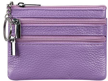 Damen Echtleder Münzbörse Mini Pouch Kleingeldbörse mit Schlüsselanhänger, Lavendelfarben, Einheitsgröße, Münzbörse